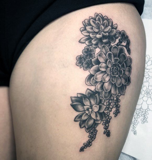 Decorative Succulent Tattoo On Female