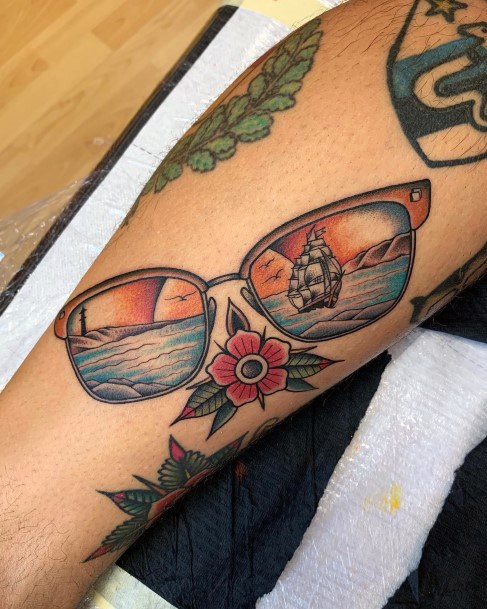 Decorative Sunglasses Tattoo On Female