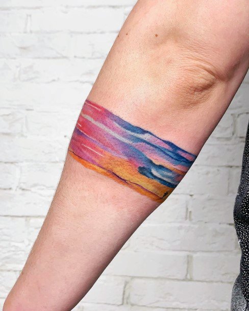 Decorative Sunset Sunrise Tattoo On Female