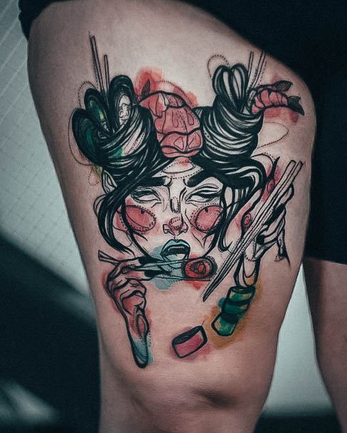 Decorative Sushi Tattoo On Female