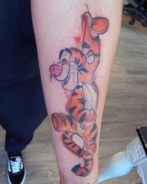 Decorative Tigger Tattoo On Female