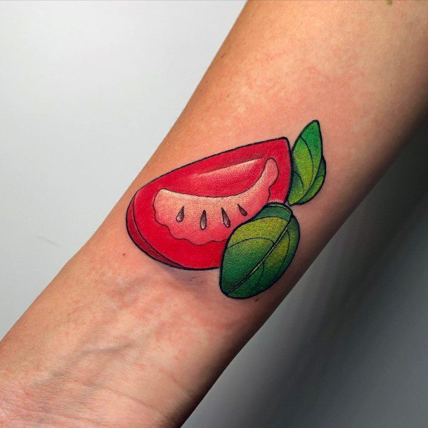 Decorative Tomato Tattoo On Female