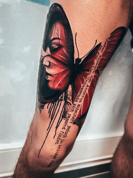 Decorative Trash Polka Tattoo On Female Butterfly