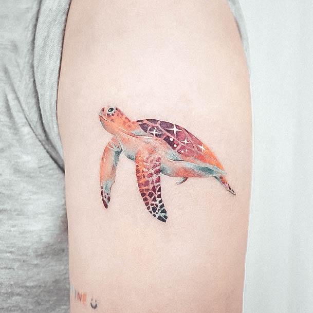 Decorative Turtle Tattoo On Female Amazing Watercolor