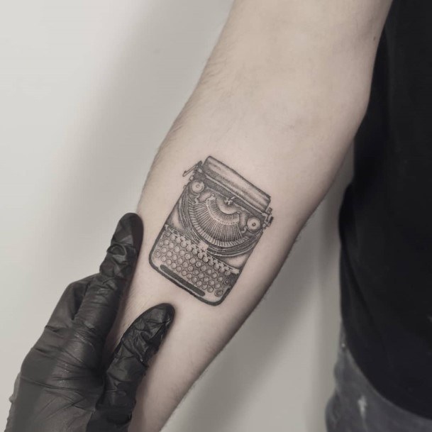 Decorative Typewriter Tattoo On Female