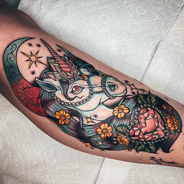 Decorative Unicorn Tattoo On Female