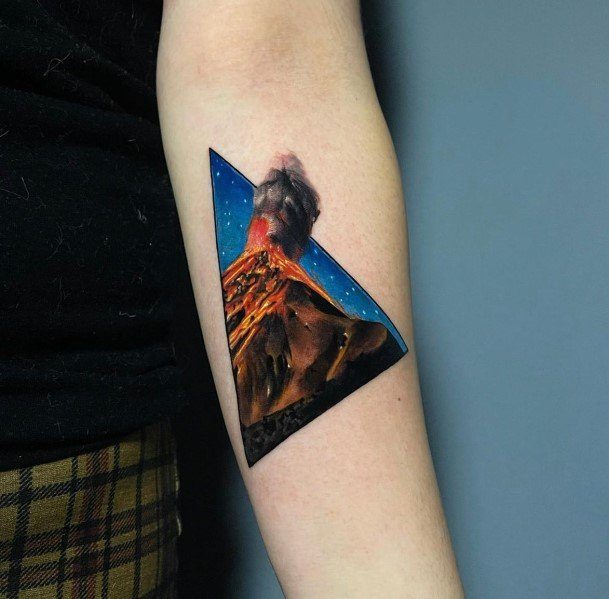 Decorative Volcano Tattoo On Female