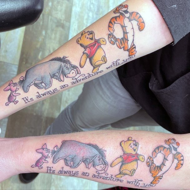 Decorative Winnie The Pooh Tattoo On Female