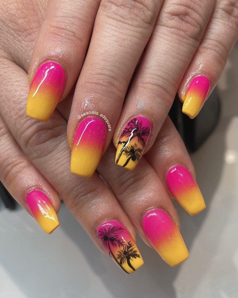 Decorative Yellow And Pink Nail On Female