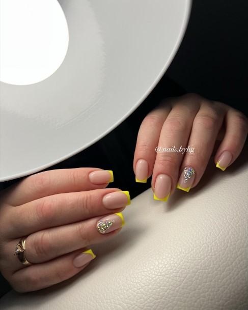 Decorative Yellow With Diamonds Nail On Female