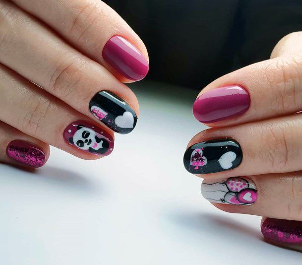 Deep Mauve Panda Nail Design