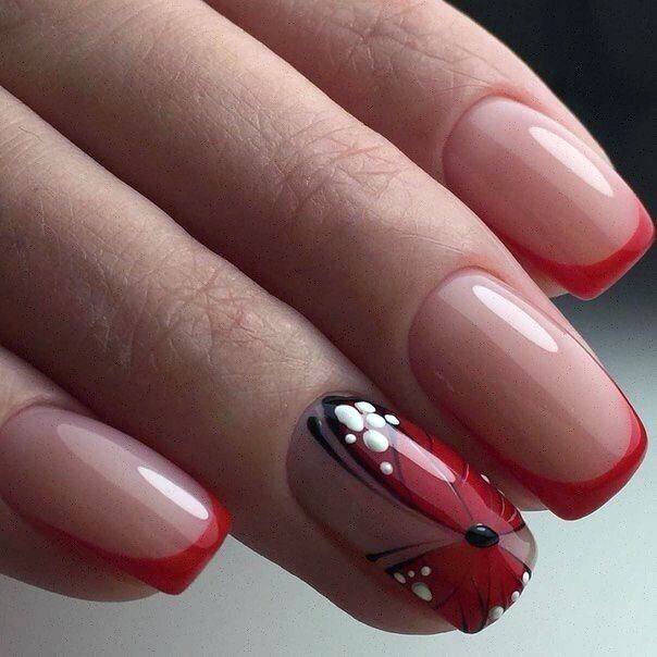Deep Red Butterfly Art On Nails Women