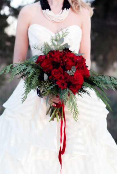 Deep Red Roses Christmas Wedding Flowers