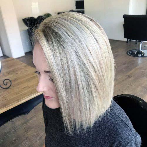 Deep Side Parted Blonde Highlighted Straight Bob Womens Hairstyle