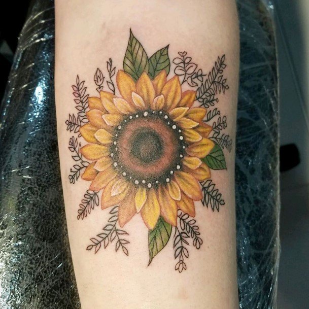 Deep Sunflower Tattoo Womens Arms