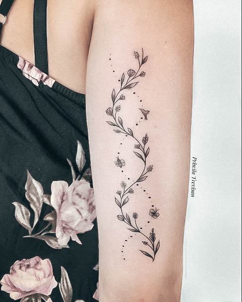 Delicate Flower Dot Feminine Dna Tattoo Designs For Women