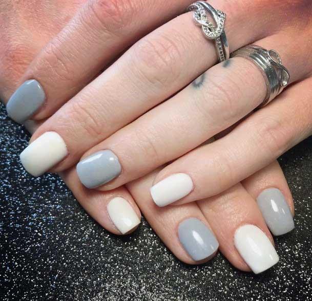 Delicate Tones Light Grey And White Colored Nails