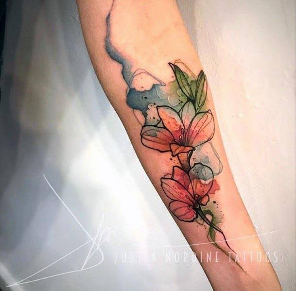 Delicate Watercolor Flowers Tattoo Women
