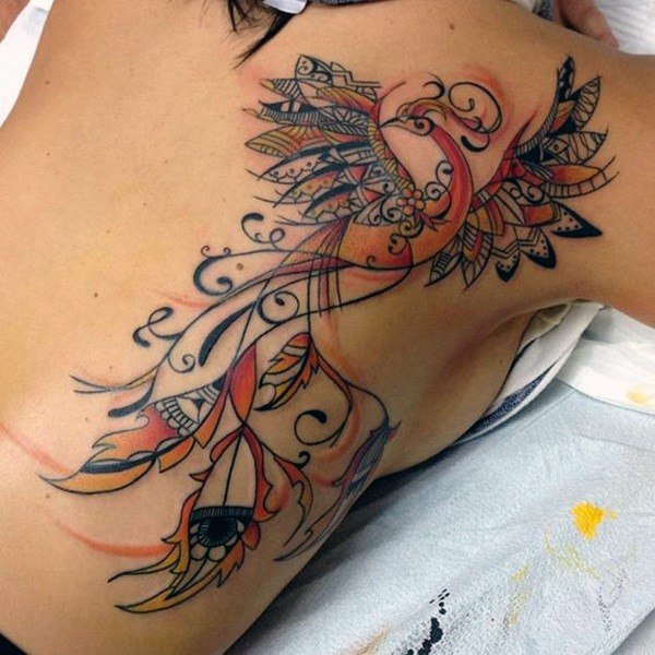 Delicious Black And Red Phoenix Tattoo Womens Back Art