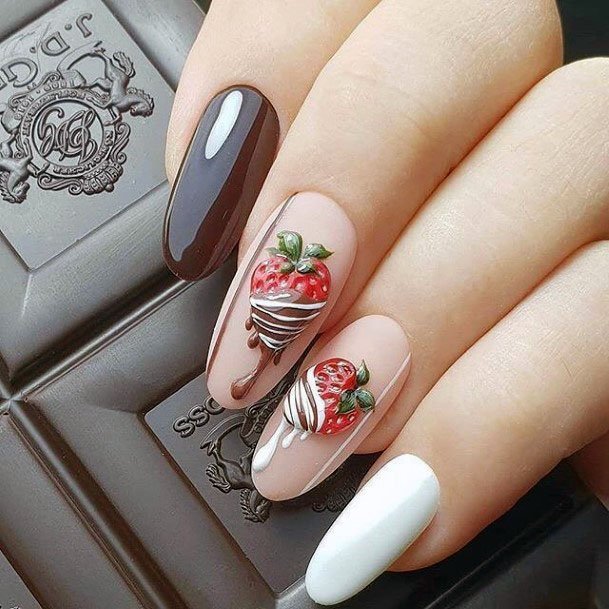 Delicious Chocolate Dipped Drizzle Strawberry Nail Design Ideas For Ladies