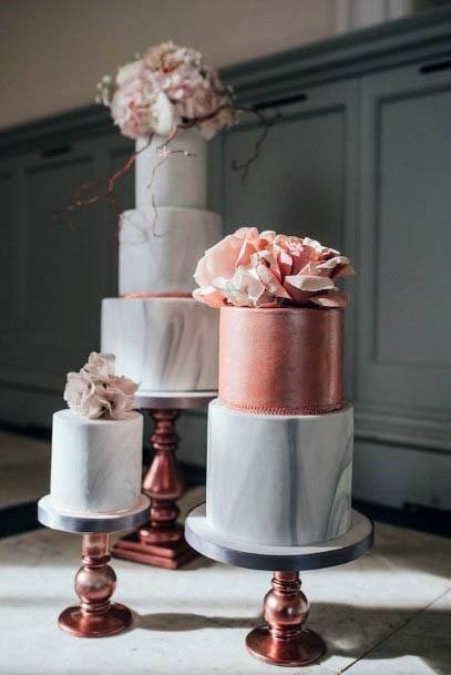 Delicious Marble Design Wedding Cake Rose Gold Decor Ideas