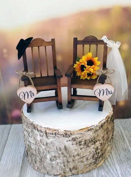 Delicious Wedding Cake Topped Unique Bride Sunflower Bouquet Groom Wedding Chair Ideas