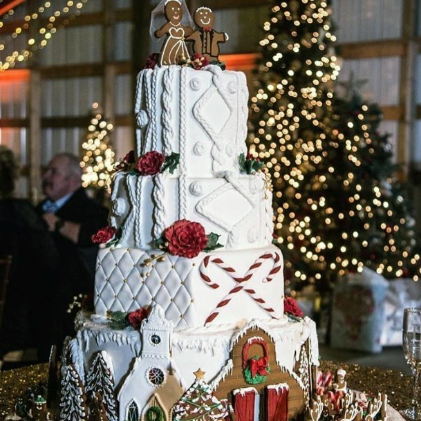 Delicious White Christmas Wedding Cake Inspiration Candy Cane Ginger Bread House Ideas