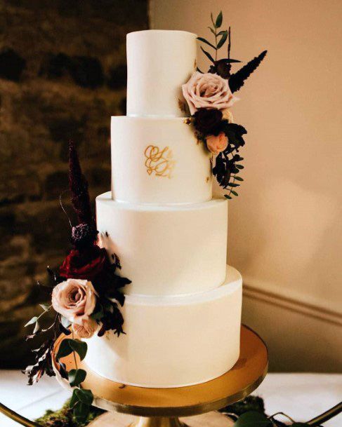 Delicious White Four Layer Wedding Cake Stunning Floral October Wedding Ideas