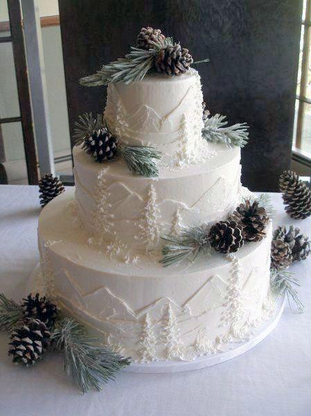 Delicious Winter White Wedding Cake Snowy Pinecones