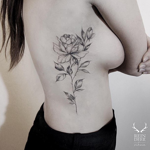 Delightful Flower Tattoo Womens Torso