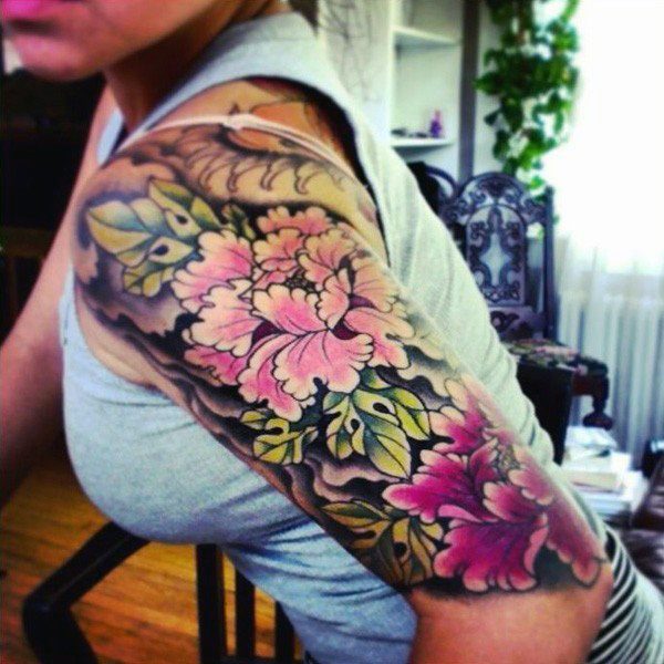 Delightful Flowers Tattoo Womens Half Sleeves