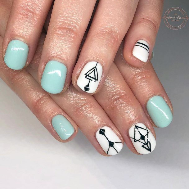 Delightful Mint Green White Black Cool Triangle Nail Design Ideas For Ladies