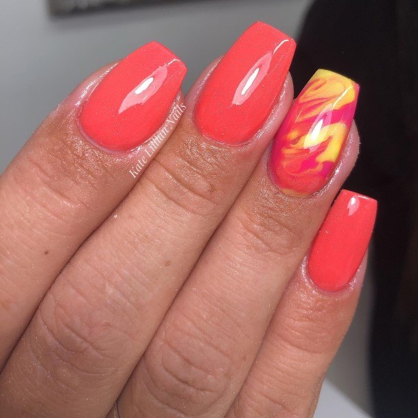 Delightful Nail For Women Bright Coral Designs