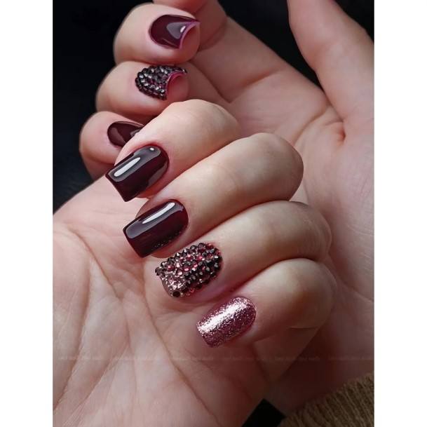 Delightful Nail For Women Burgundy And Black Designs