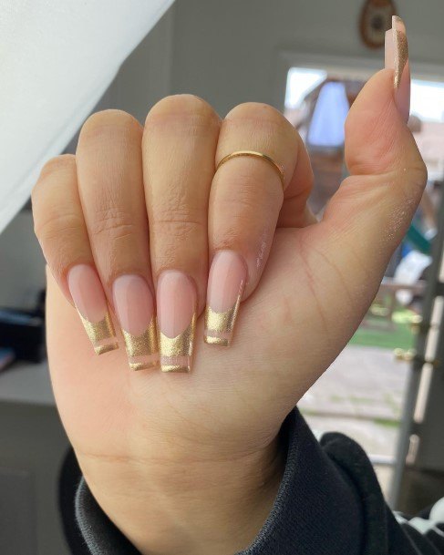 Delightful Nail For Women Gold French Tip Designs