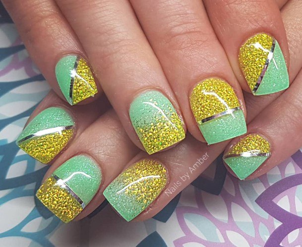 Delightful Nail For Women Green And Yellow Designs