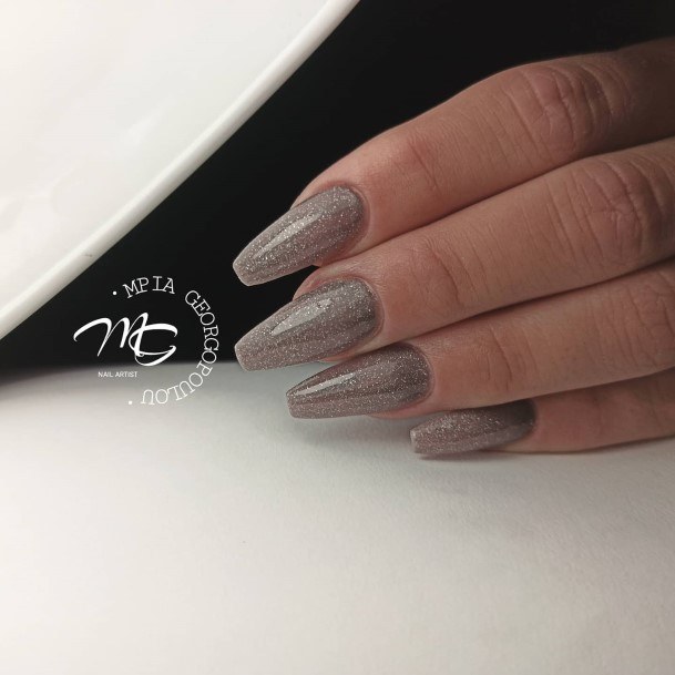 Delightful Nail For Women Grey With Glitter Designs
