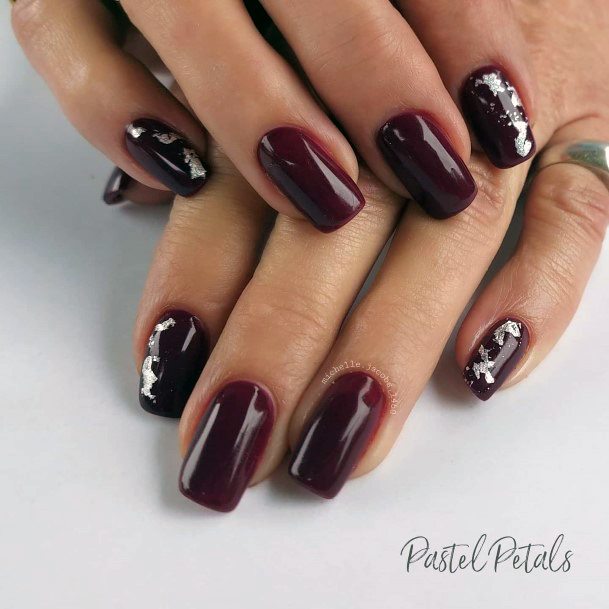 Delightful Nail For Women Maroon And Silver Designs