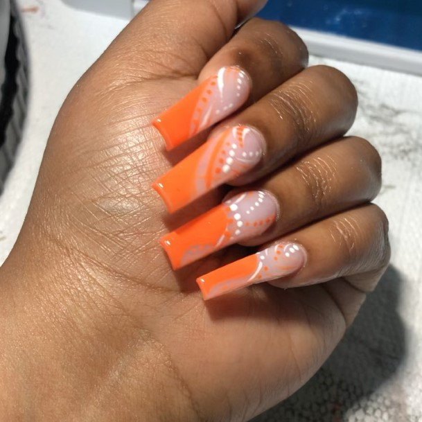 Delightful Nail For Women Orange And White Designs