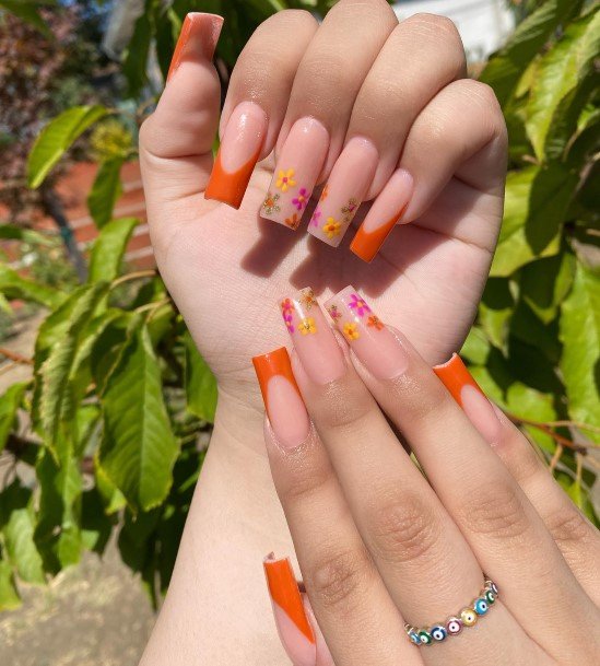 Delightful Nail For Women Orange French Tip Designs