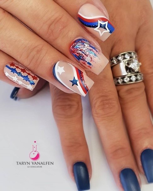 Delightful Nail For Women Red And Blue Designs