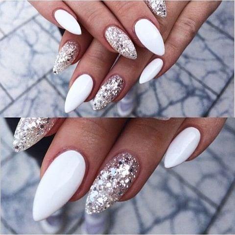 Delightful Nail For Women White Almond Shaped Designs