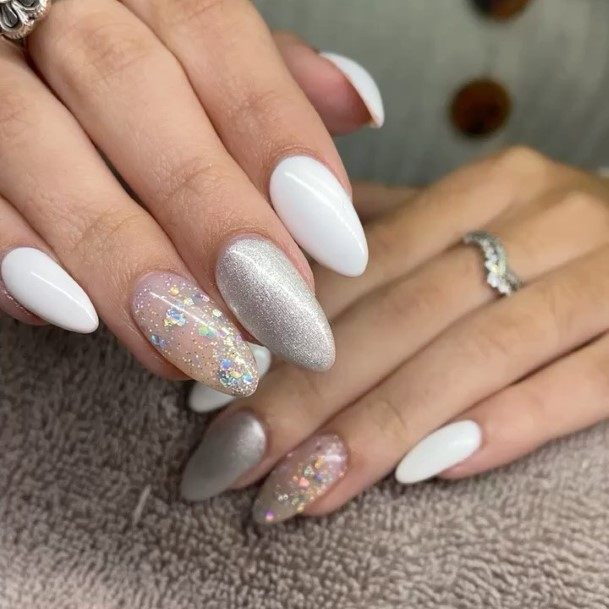 Delightful Nail For Women White And Silver Designs