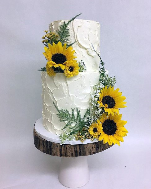 Delightful Sunflowers On Womens Wedding Cake