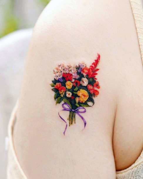 Delightful Tattoo For Women Bouquet Designs