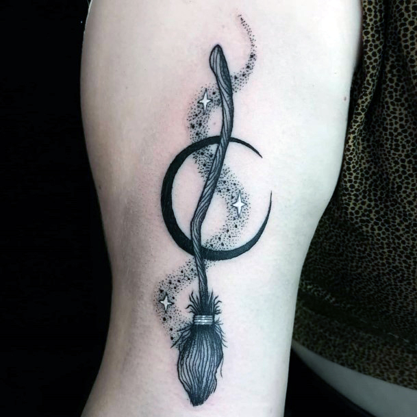 Delightful Tattoo For Women Broomstick Designs