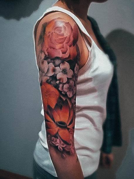 Delightful Tattoo For Women Flower Sleeve Designs