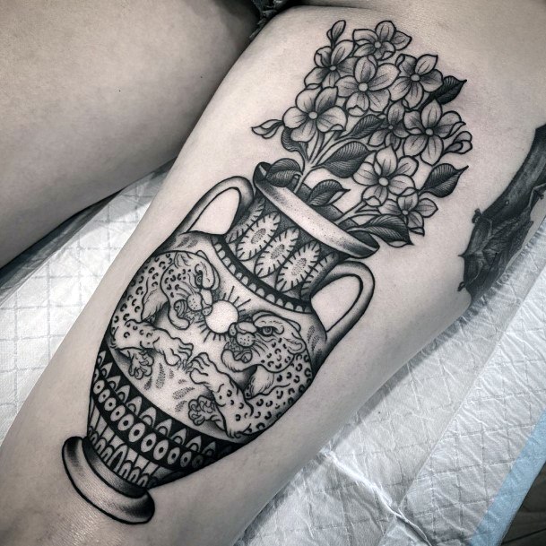 Delightful Tattoo For Women Flower Vase Designs