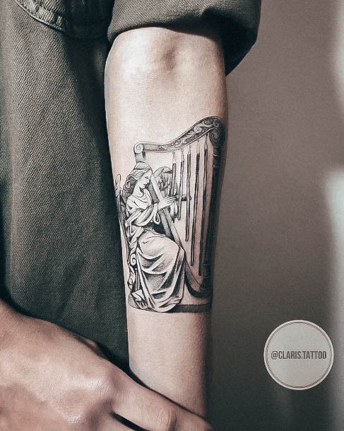 Delightful Tattoo For Women Harp Designs