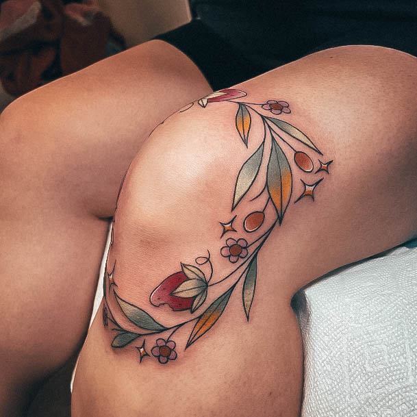 Delightful Tattoo For Women Knee Designs